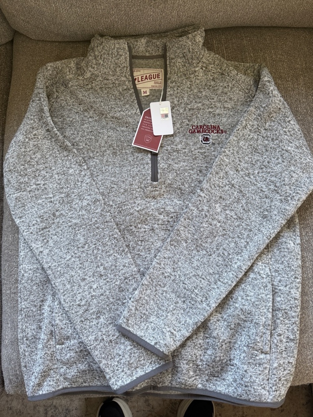 Men's Heather Gray Quarter-Zip Sweater with Carolina Gamecocks logo